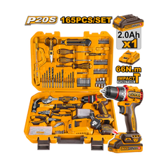 Ingco Toolkit 165 Piece Including 20V Impact Drill In Case + 1 Battery & Charger
