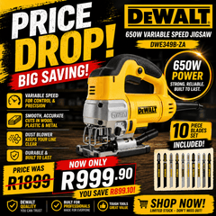 DeWALT 650W Variable Speed Jigsaw + 10 Piece Blades Set | DWE349B-ZA | South Africa