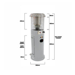 Short Stand Gas Patio Heater 1.35m | Light Cement Grey 11kW LPG Heater