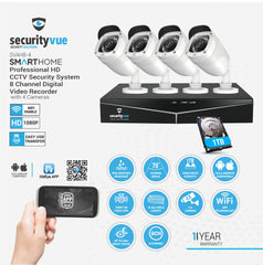 SECURITYVUE SMARTHOME PROFESSIONAL HD CCTV SECURITY SYSTEM 8 CHANNEL DIGITAL VIDEO RECORDER WITH 4 CAMERAS
