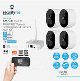 SECURITYVUE SMARTHOME 1080P HD WIRELESS RECHARGEABLE 4 CAMERA NVR KIT