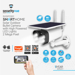 SECURITYVUE SMARTHOME SOLAR OUTDOOR BULLET CAMERA WITH HIGH POWERED LED LIGHTS 2 MEGA PIXEL