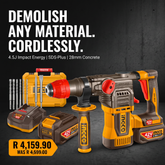 INGCO 42V Brushless Rotary Hammer Kit | 4.5J Impact Energy | SDS-Plus (2x 2.5Ah Batteries)