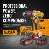 Ingco Cordless 42V Lithium-ion Impact Drill 99NM Brushless Kit CIDLI429982