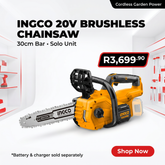 INGCO 20V Cordless Brushless Chainsaw | 30cm Bar | Cordless Garden Power Tool | CGSLI20128