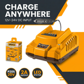 INGCO 20V P20S Battery Charger | 12V-24V DC Fast Charging with LED Status Indicator