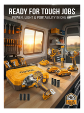 INGCO 20V 4-in-1 Cordless Combo Kit | 2 Brushless Impact Wrenches, 2 Work Lamps, 2 Batteries & Carry Case