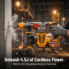 INGCO 42V Brushless Rotary Hammer Kit | 4.5J | SDS-Plus | 2 Batteries | CRHLI422882 | South Africa