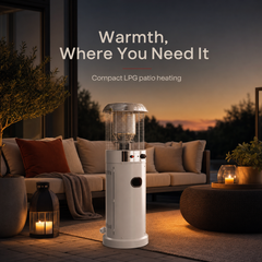 Short Stand Gas Patio Heater 1.35m | Light Cement Grey 11kW LPG Heater
