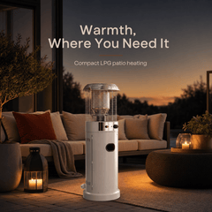 Short Stand Gas Patio Heater 1.35m | Light Cement Grey 11kW LPG Heater