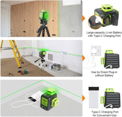 Huepar B03CG Green-beam 3 × 360° laser level