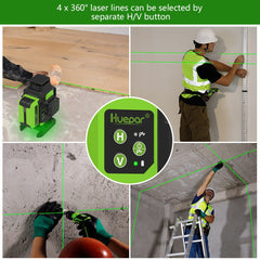 Huepar LS04CG 4D 16-Line Green Laser Level | 360° Cross-Line Tool for Tiling & Construction