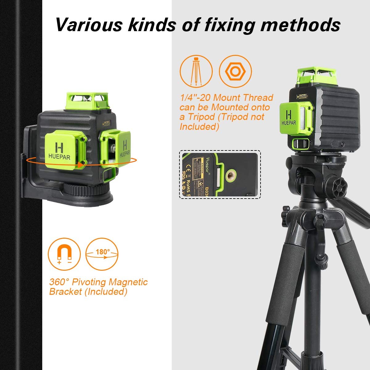 Huepar B03CG Green-beam 3 × 360° laser level