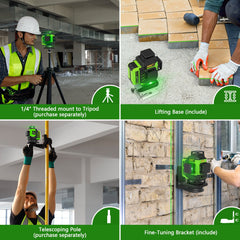 Huepar LS04CG 4D 16-Line Green Laser Level | 360° Cross-Line Tool for Tiling & Construction