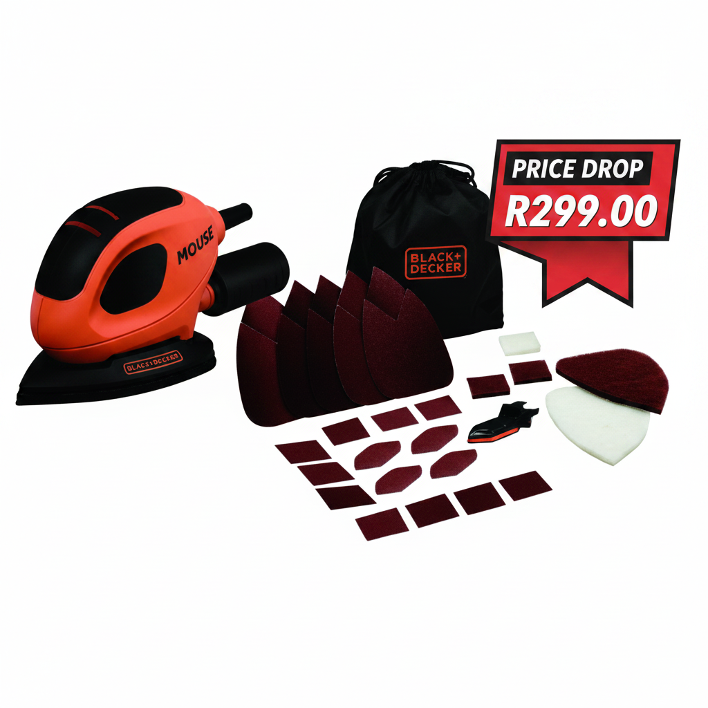Black &amp; Decker 55W Mouse Sander + 15 Accessories | BEW230BCA | South Africa