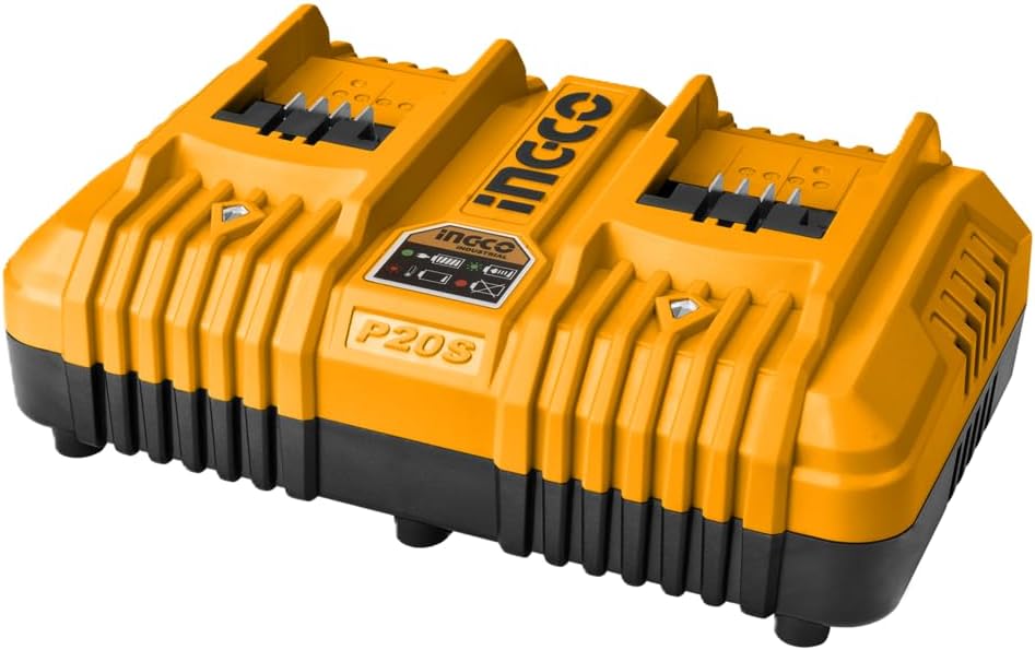Ingco 20V PS+ Dual Fast Charger 4A | Dual-Port Battery Charger for P20S Packs | 21V Output, 4A Current | Charges 2 Batteries Simultaneously | 220-240V Input