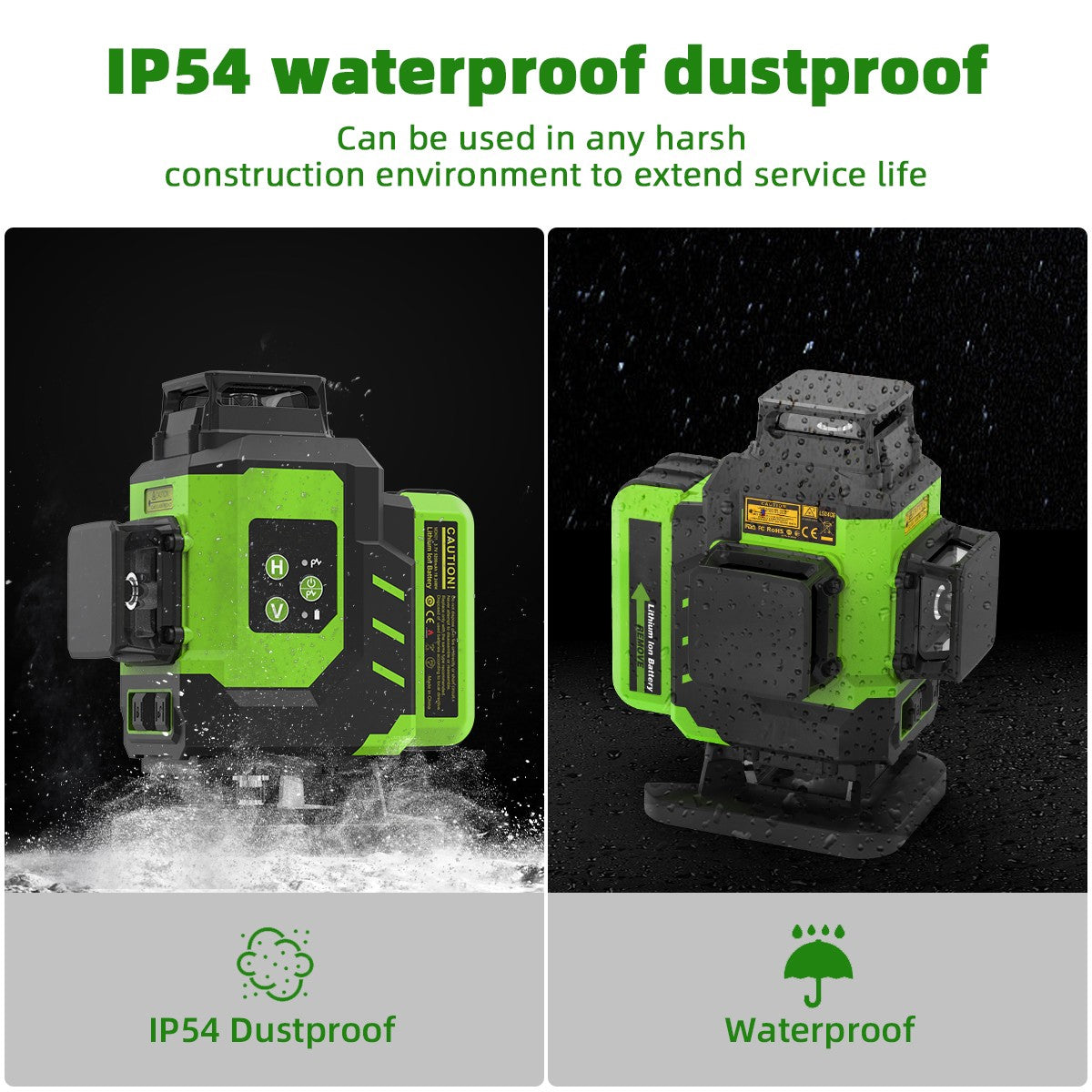 Huepar LS04CG 4D 16-Line Green Laser Level | 360° Cross-Line Tool for Tiling & Construction