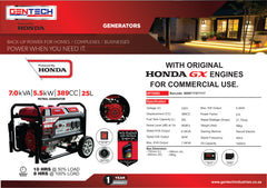 GENTECH POWERED BY HONDA 7.0 kVA PETROL GENERATOR