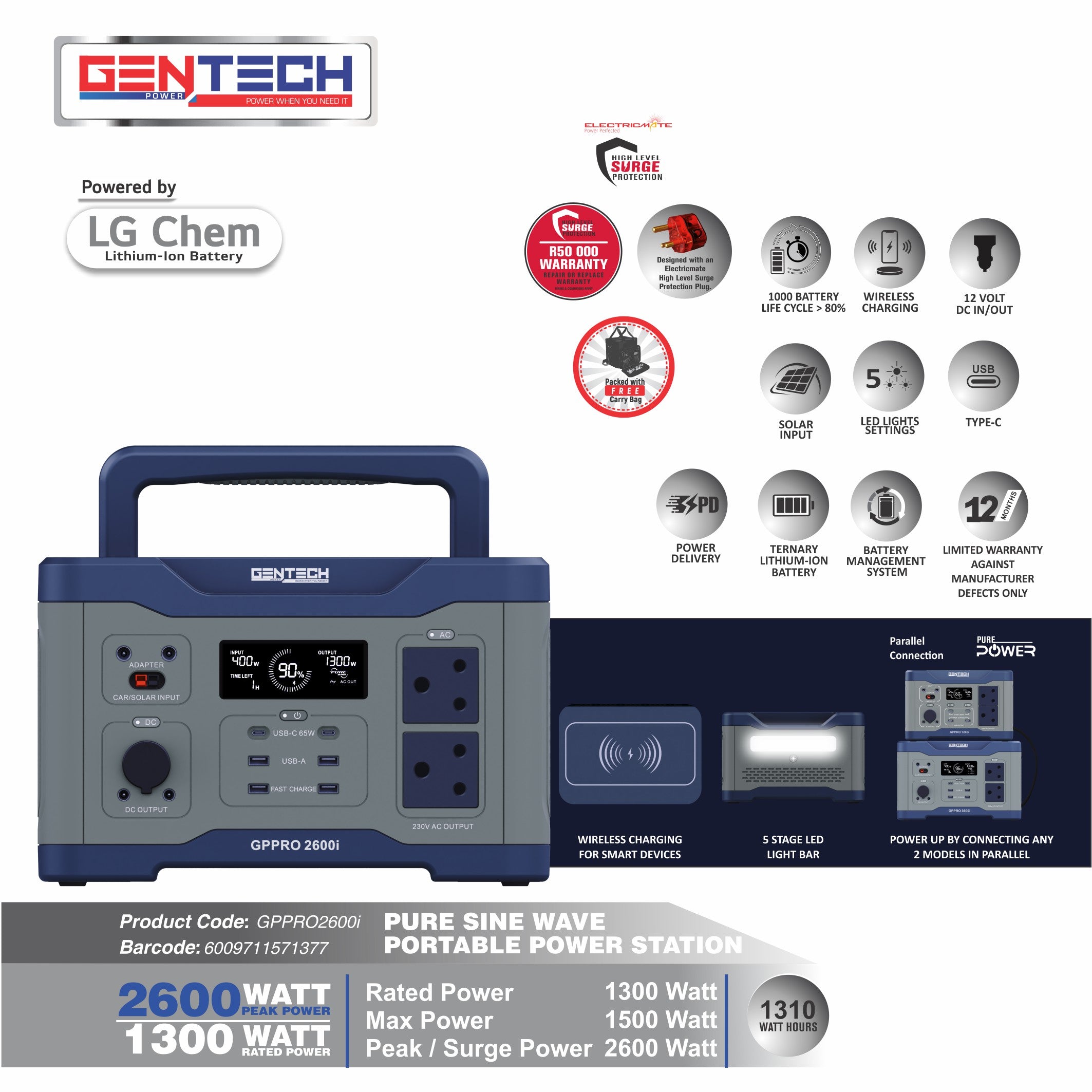 Gentech Power Portable Power Station 2600 Watt