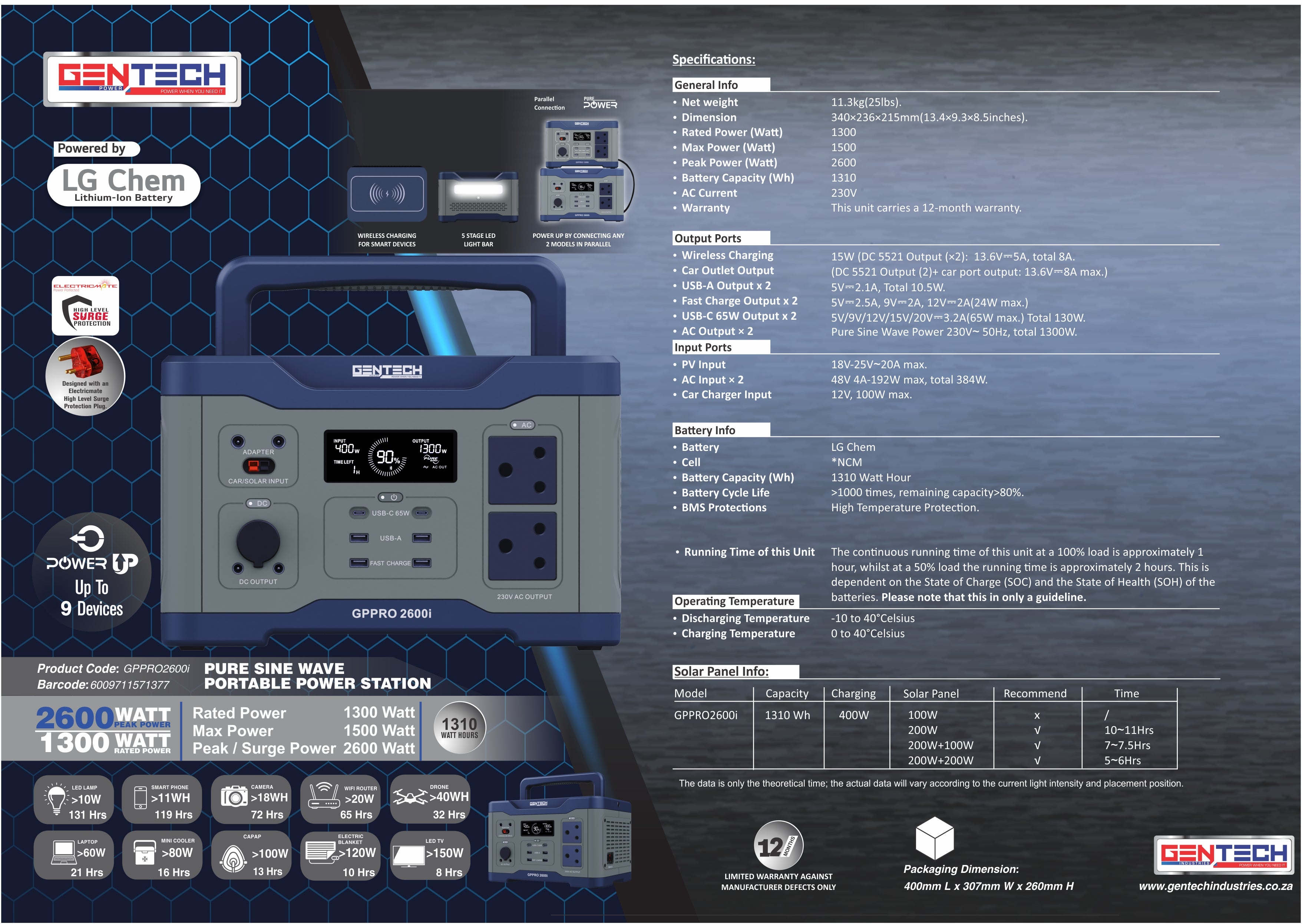 Gentech Power Portable Power Station 2600 Watt