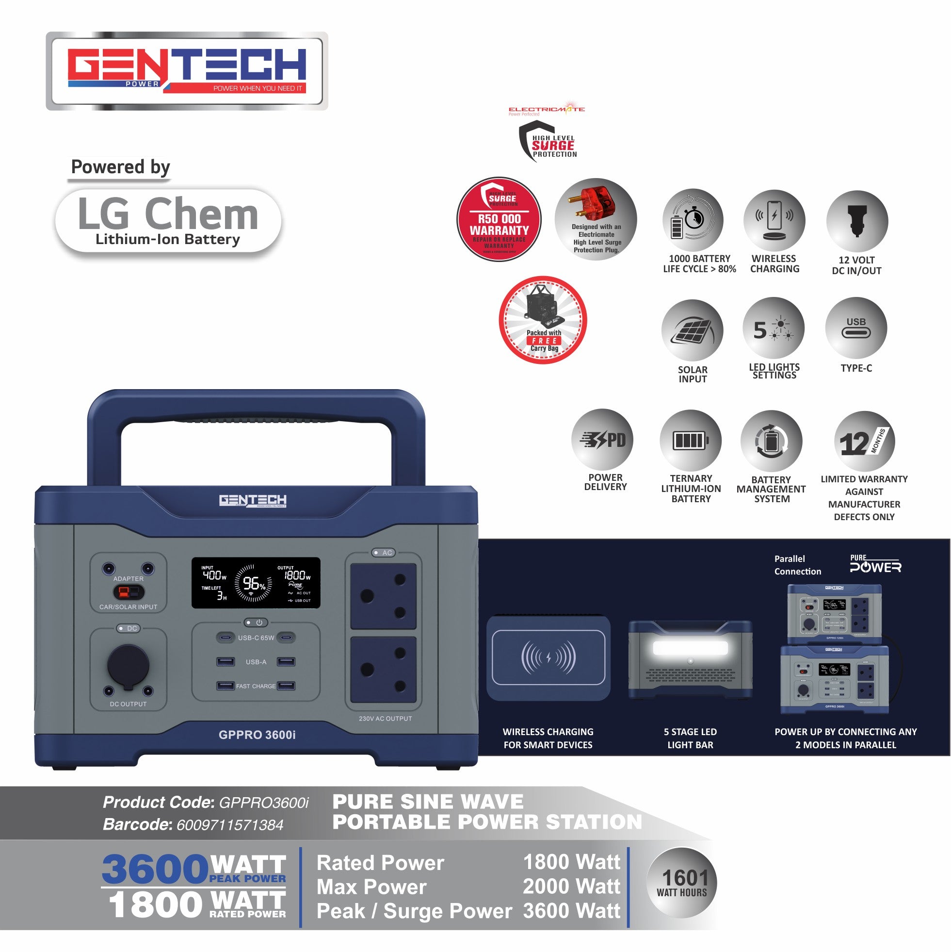 Gentech Power Portable Power Station 3600 Watt