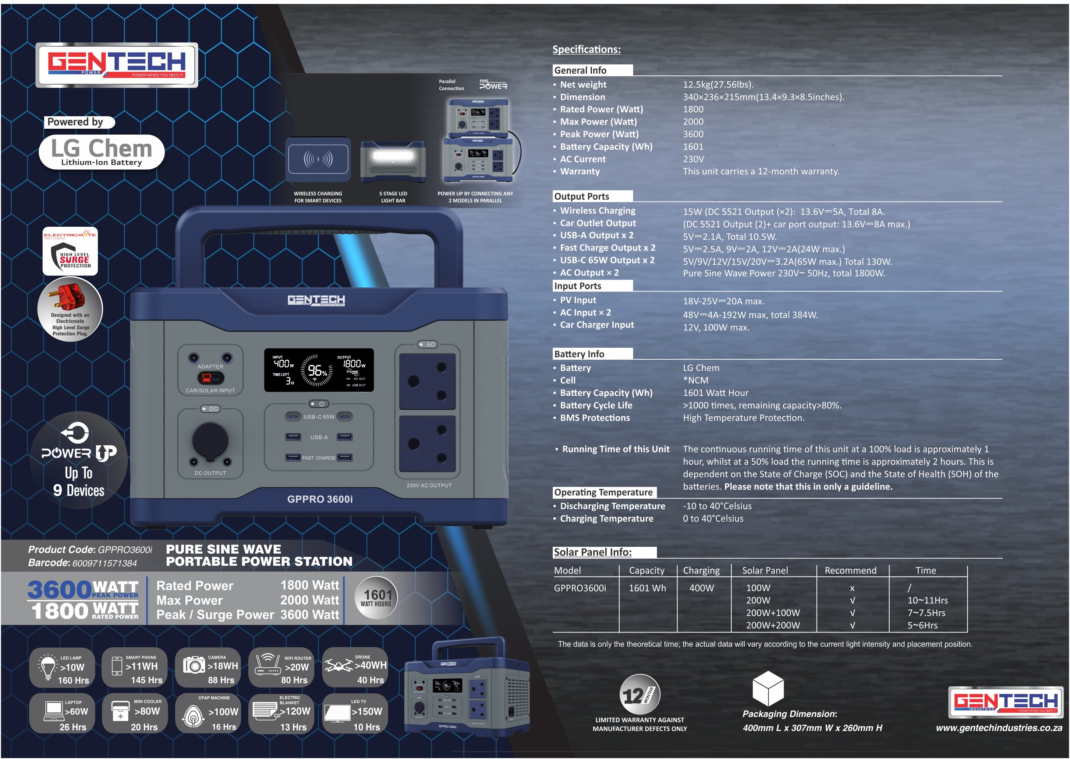 Gentech Power Portable Power Station 3600 Watt