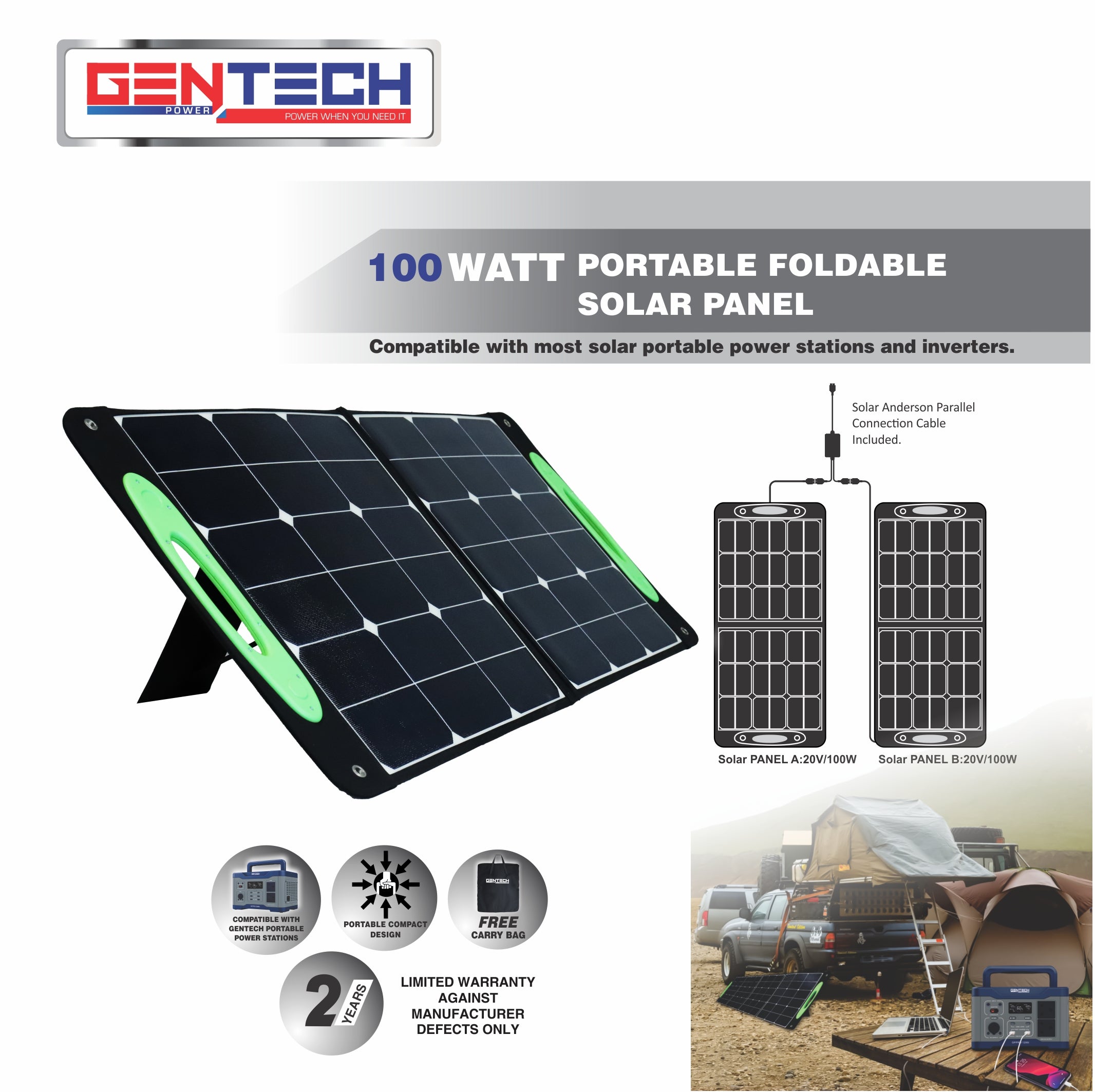 Gentech  Portable Foldable Solar Panel 100 Watt