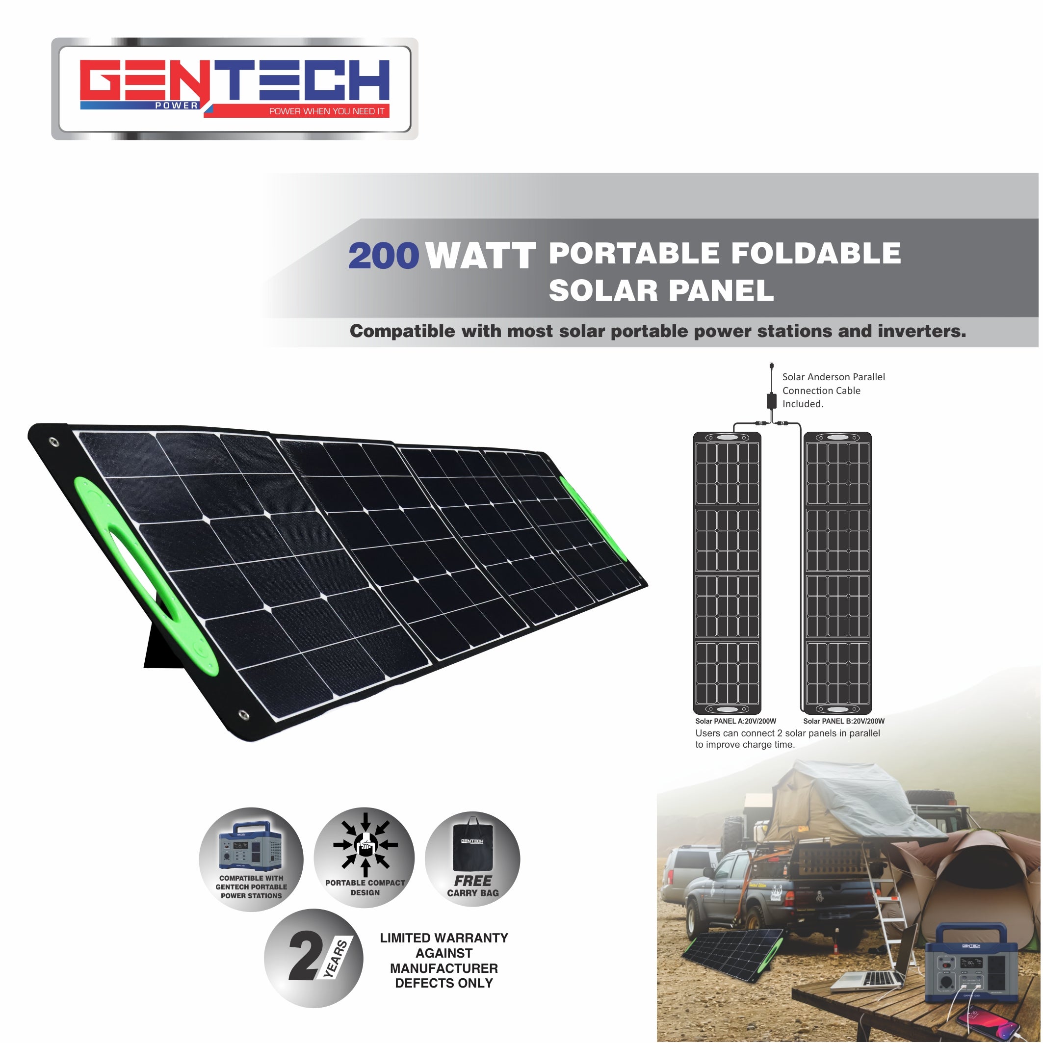 Gentech Portable Foldable Solar Panel 200 Watt