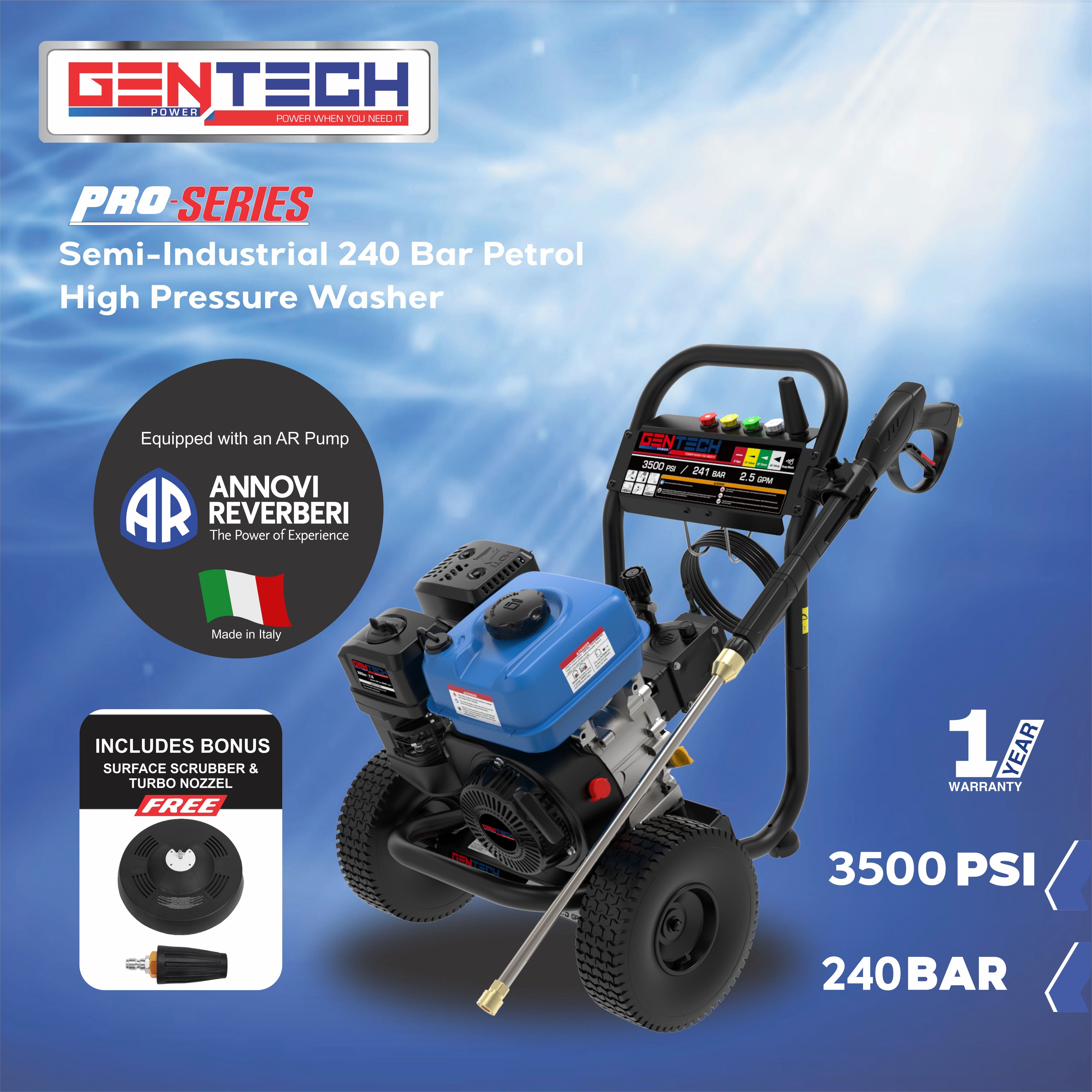 GENTECH SEMI-INDUSTRIAL 240 BAR PETROL HIGH PRESSURE WASHER