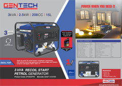 GENTECH POWER 3 kVA RECOIL START PETROL GENERATOR