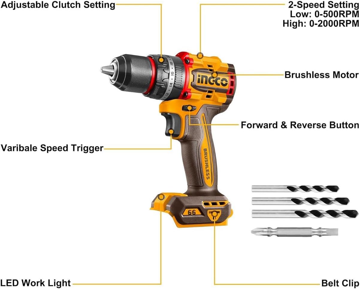 Ingco CIDLI206681 20V 66Nm Compact Brushless Cordless Impact Drill