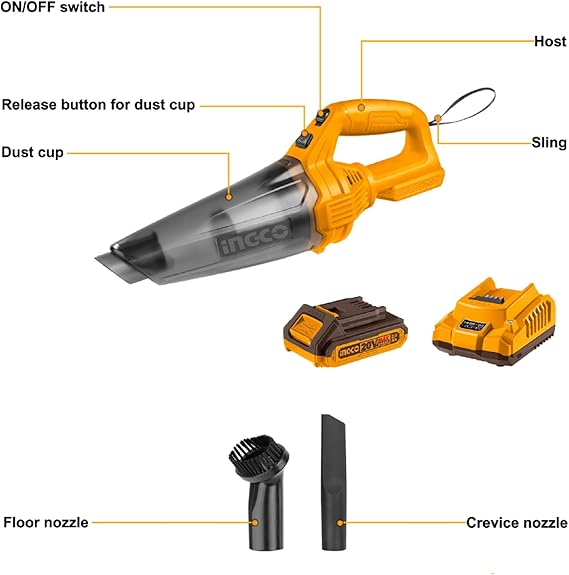 INGCO 20V Cordless Vacuum Cleaner | 2.0Ah Battery &amp; Charger Included | CVLI20126 | South Africa