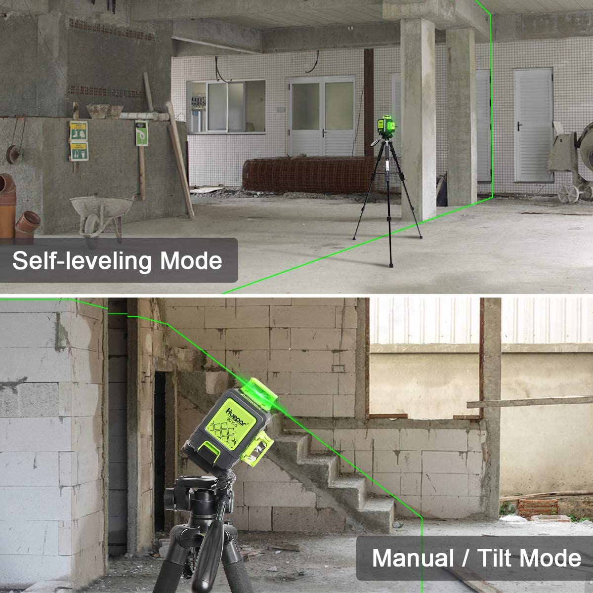 Huepar B03CG Green-beam 3 × 360° laser level