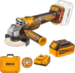 INGCO Brushless Cordless Angle Grinder Kit, 1000W Power, 115mm Disc, 3-Speed Control (3000/6000/9000 RPM), 2x 4.0Ah Batteries & Charger, Carry Case Included .CAGLI271532 20V