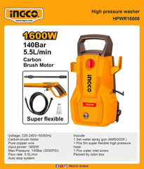 INGCO 1600W Electric Pressure Washer 140 Bar (HPWR16008)