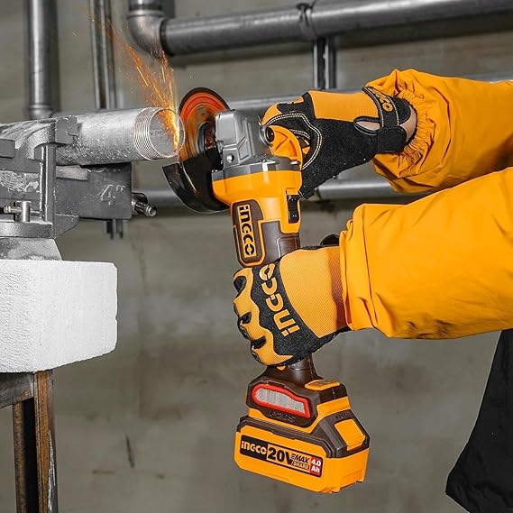 INGCO 20V Brushless Cordless Angle Grinder Kit (115mm) | Includes 4.0Ah Battery, Fast Charger & 5 Cutting Discs