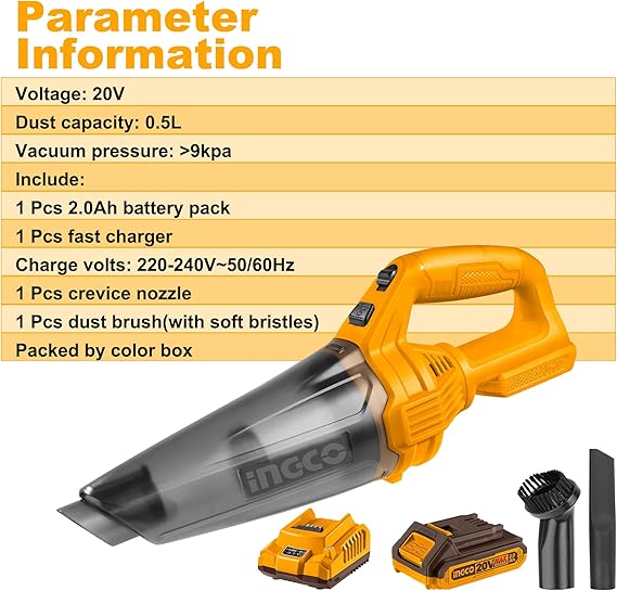 INGCO 20V Cordless Vacuum Cleaner | 2.0Ah Battery &amp; Charger Included | CVLI20126 | South Africa