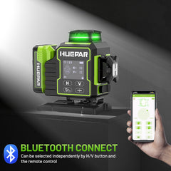 Huepar 4x360 4D Green Laser Level | 16-Line Self-Leveling with Motorized Base & Remote