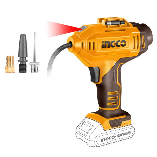INGCO 20V Cordless Automotive Compressor 150 PSI | Portable Lithium-Ion Tyre Inflator | CACLI2018