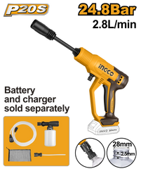 Ingco Cordless Pressure Washer 24.8 Bar Cpwli2036