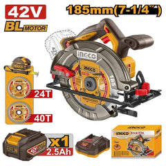 INGCO 42V Brushless Cordless Circular Saw Kit | 185mm Blade (Battery & Charger Included)