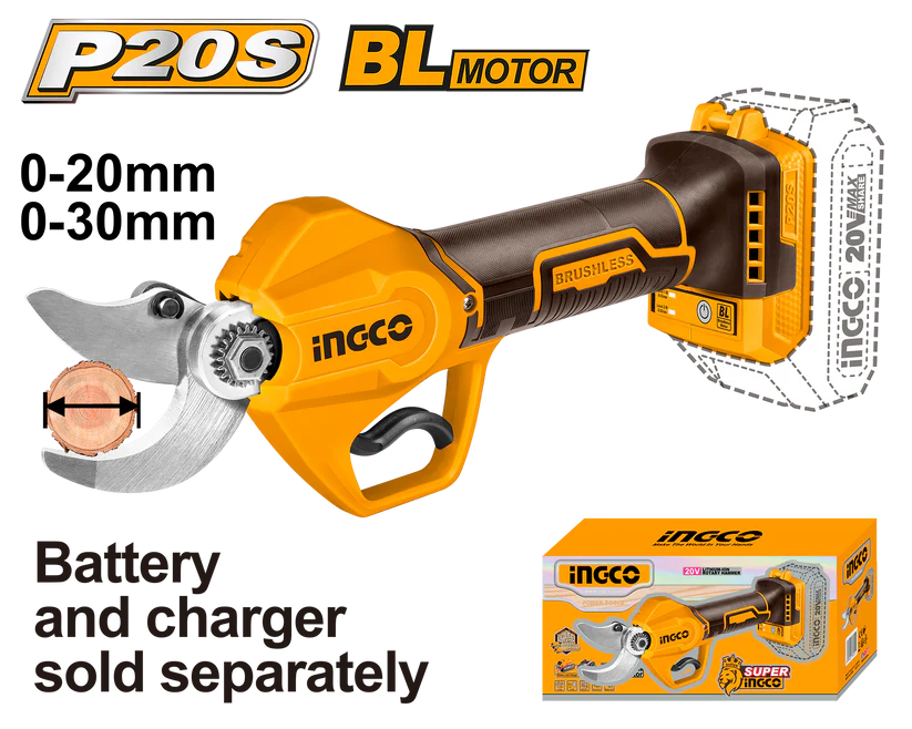 INGCO 20V Cordless Pruning Shear | Cuts 30mm Branches | Tool Only | CSSLI20308 | South Africa