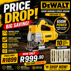 DeWALT 650W Variable Speed Jigsaw + 10 Piece Blades Set | DWE349B-ZA | South Africa