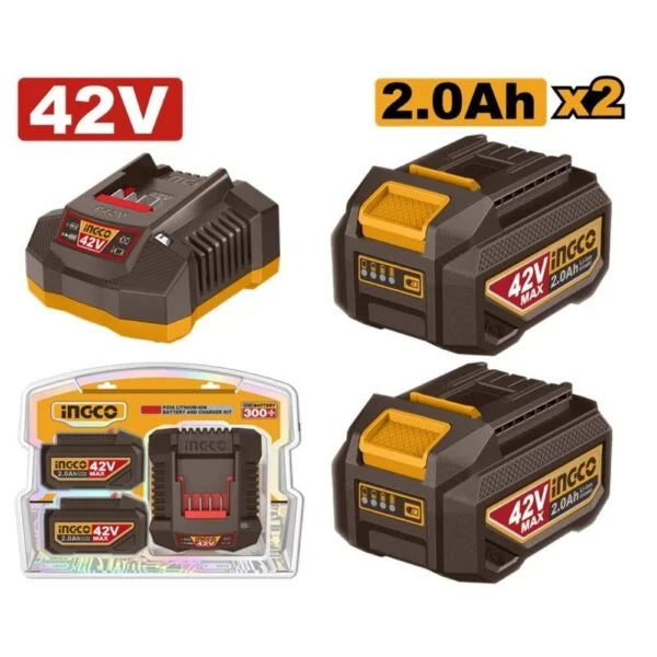 INGCO 42V 2x2.0Ah Battery + Charger Kit | P42M | FBCPM20221 | South Africa