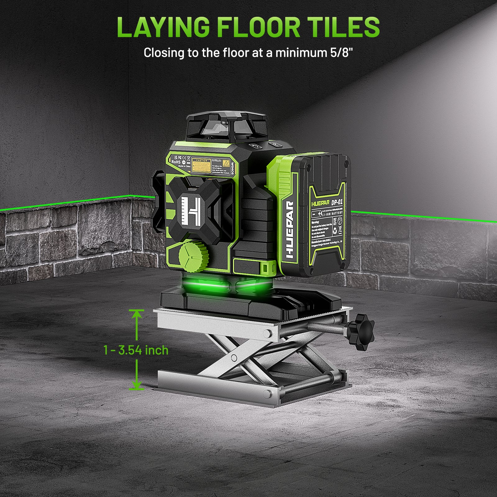 Huepar 4x360 4D Green Laser Level | 16-Line Self-Leveling with Motorized Base & Remote
