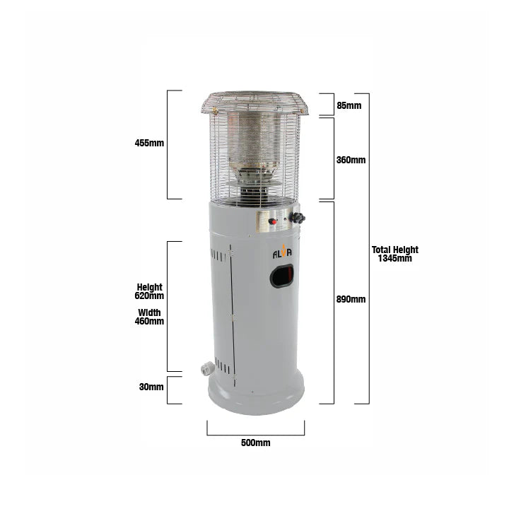Short Stand Gas Patio Heater 1.35m | Light Cement Grey 11kW LPG Heater