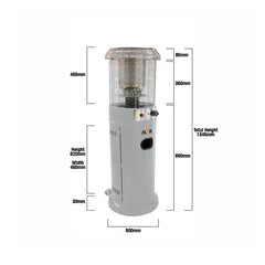 Short Stand Gas Patio Heater 1.35m | Light Cement Grey 11kW LPG Heater