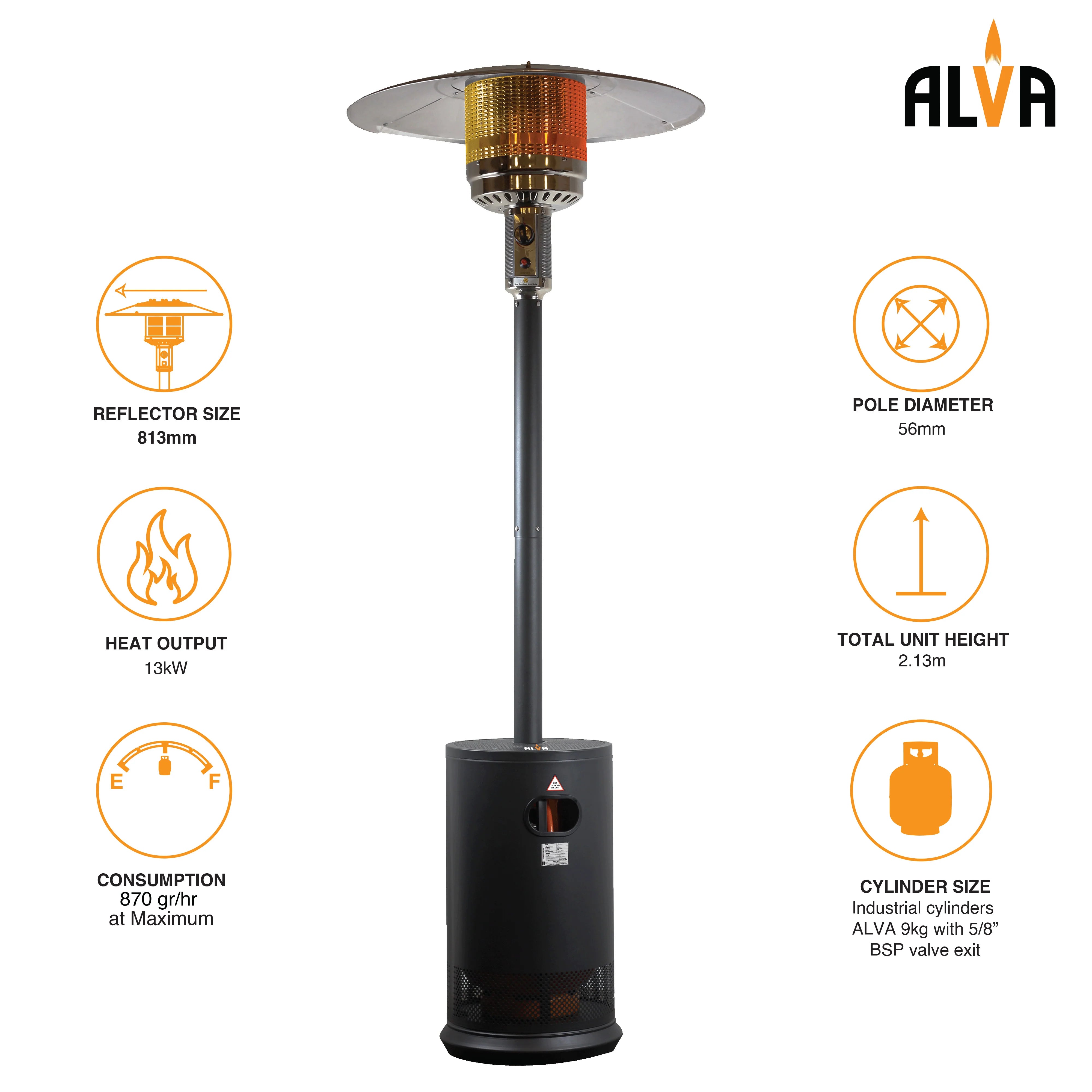 Gas Patio Heater with Flat-Top Cabinet Design | 13kW LPG Outdoor Heater