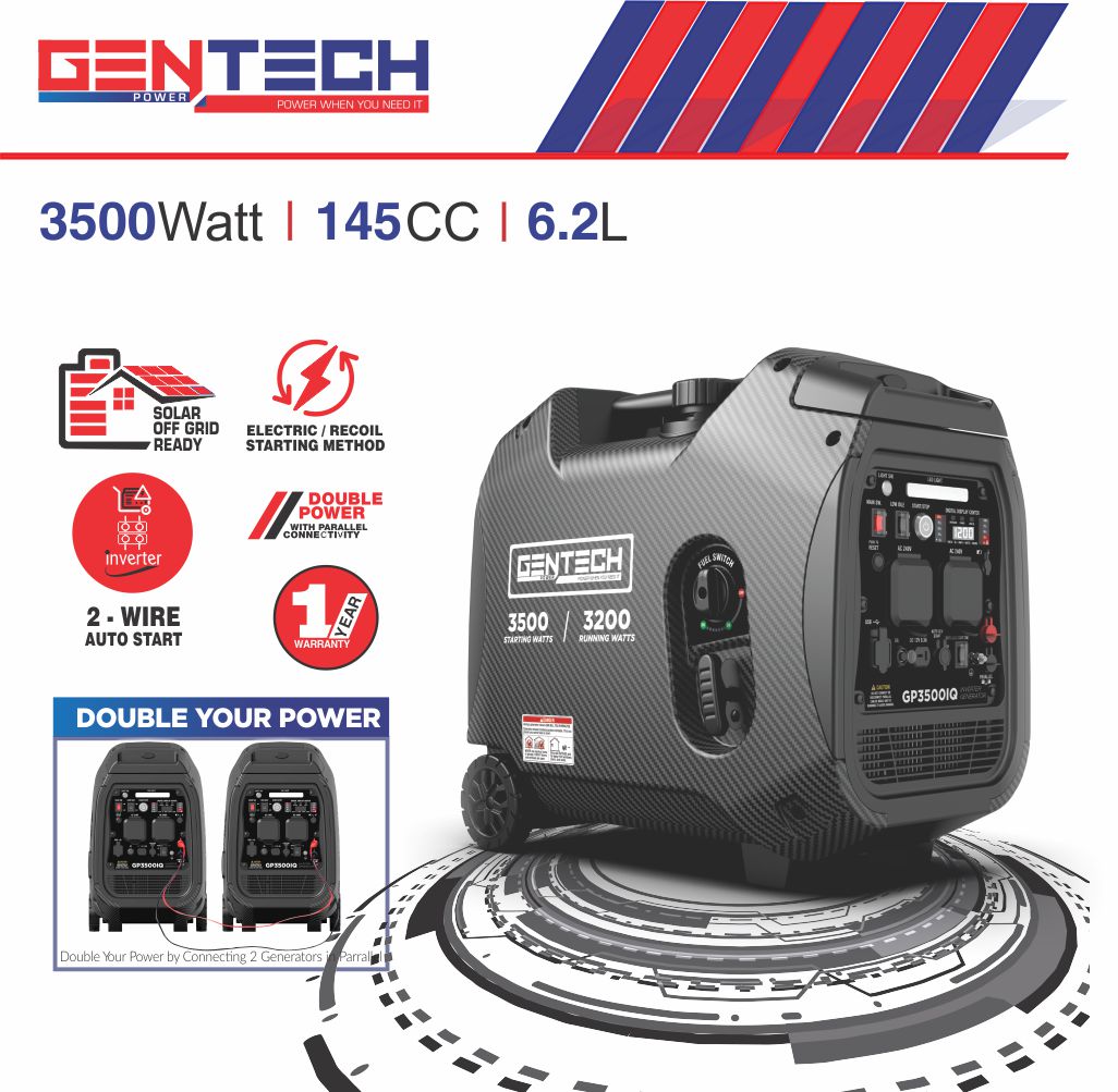 GENTECH  3500 WATT DIGITAL PURE SINE WAVE INVERTER GENERATOR WITH 2 WIRE AUTO START