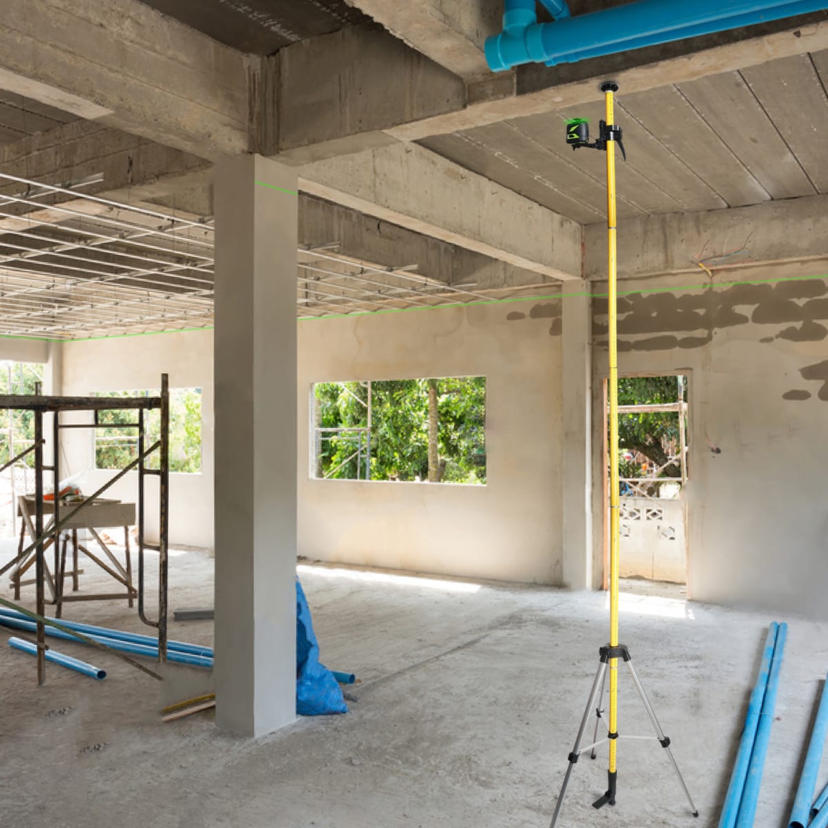 Huepar LP36A Laser Mounting Pole with Tripod | 3.7m/12ft Telescoping System for Laser Levels